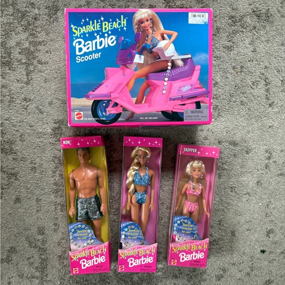 Barbie Sparkle Beach Scooter Set with Dolls - Pink and Blue